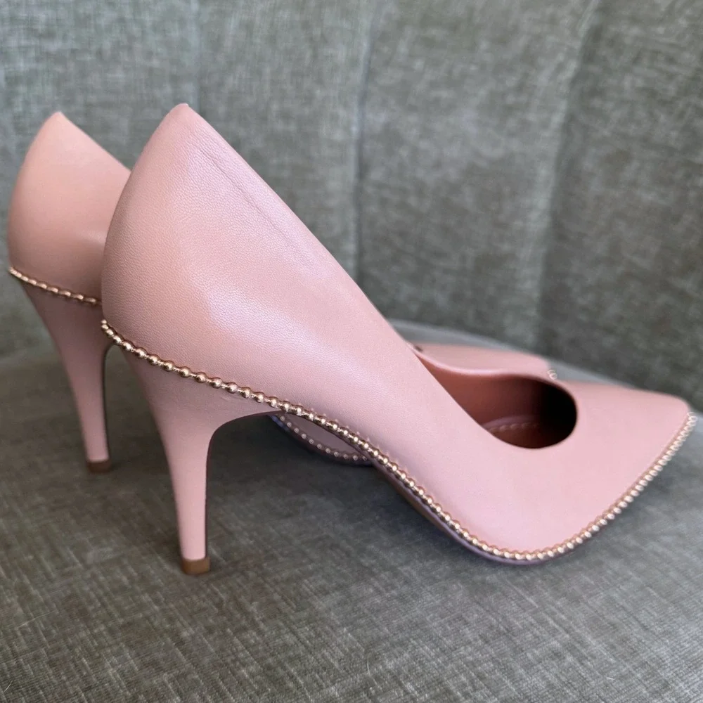 Coach Parker Ballchain Pumps Nude Heels 7 Leather Pointed Toe w/ COA - Picture 3 of 10